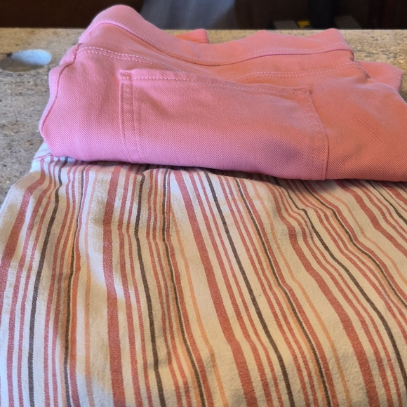 Kim Rogers Pants - Kim Rogers Coral Pants and Multicolor Striped Trousers